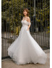Off Shoulder Ivory Pearl Beaded Tulle Wedding Dress
